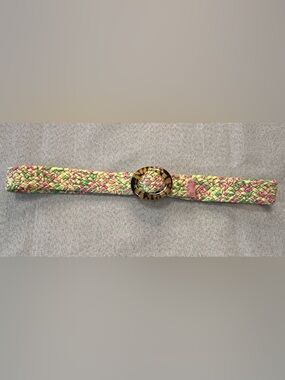 Lilly Pulitzer Pink & Green Braided Belt Tortoise Buckle Size Medium